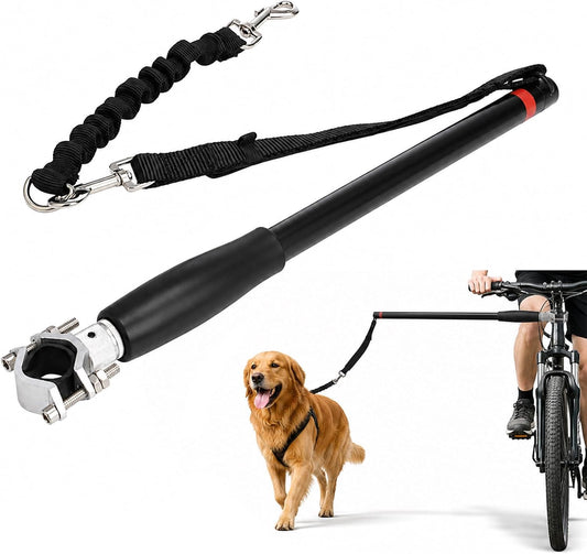 Dog Bike Leash with 16.7 in Steel Pole, Black Pet Bicycle Attachment with Shock Absorbing Bungee for Cycling, 360° No Tangle Running Dog Leash for Outdoor Exercise