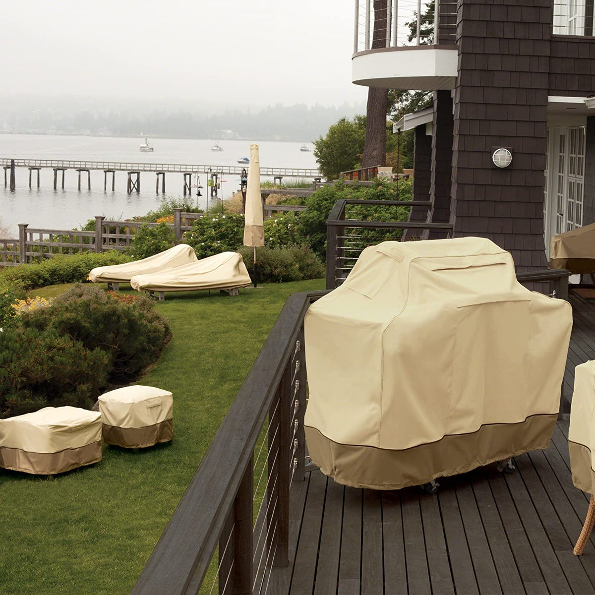 Classic Accessories 55-882-011501-RT Veranda Patio V-Shaped Sectional Sofa Cover, 100" L (On Each Side) Large, Pebble/Bark/Earth, Patio Furniture Covers
