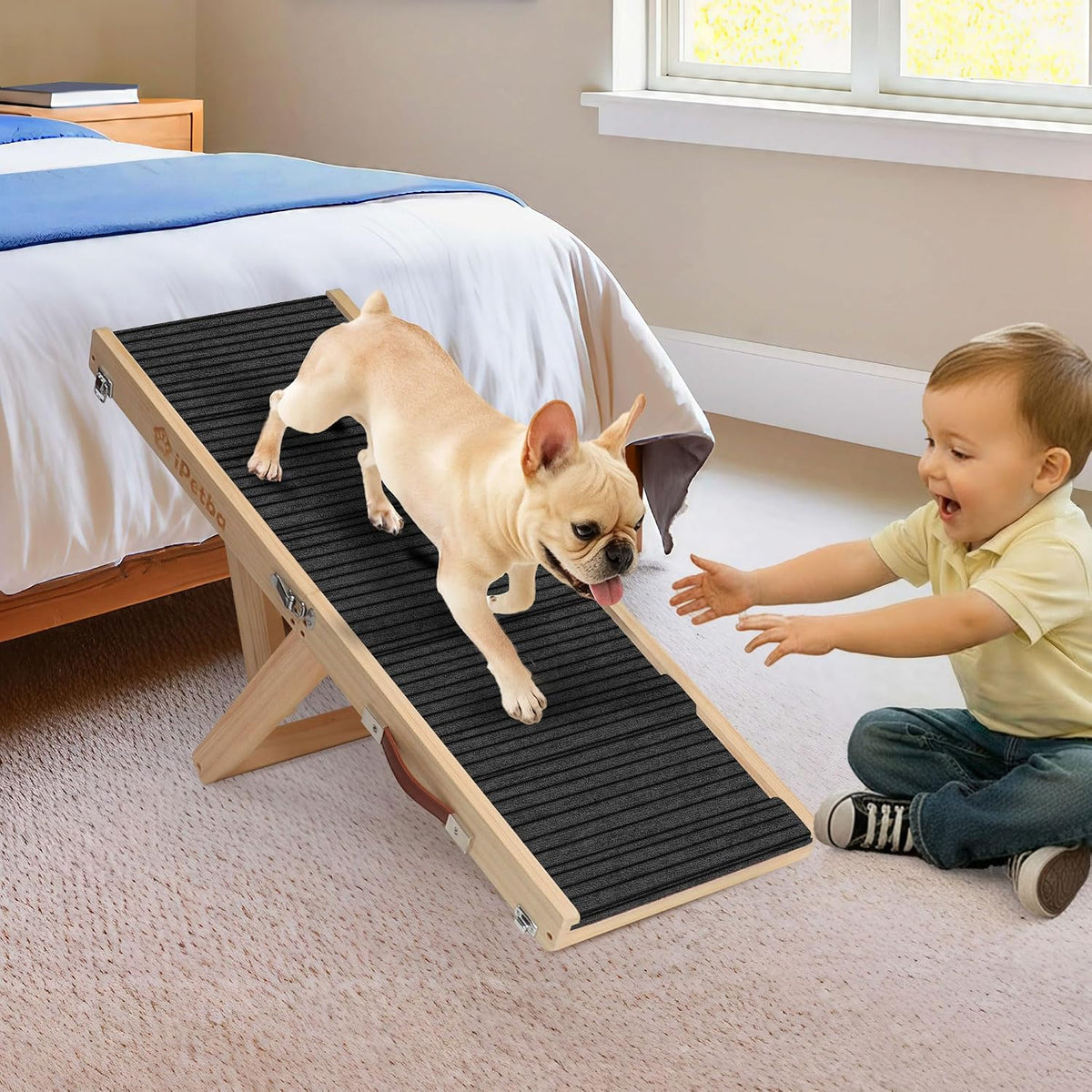 Dog Ramp for Bed & Couch for Small Dogs - Joint-Friendly, Anti-Slip, Folding, Adjustable, Portable, up to 35 Lbs