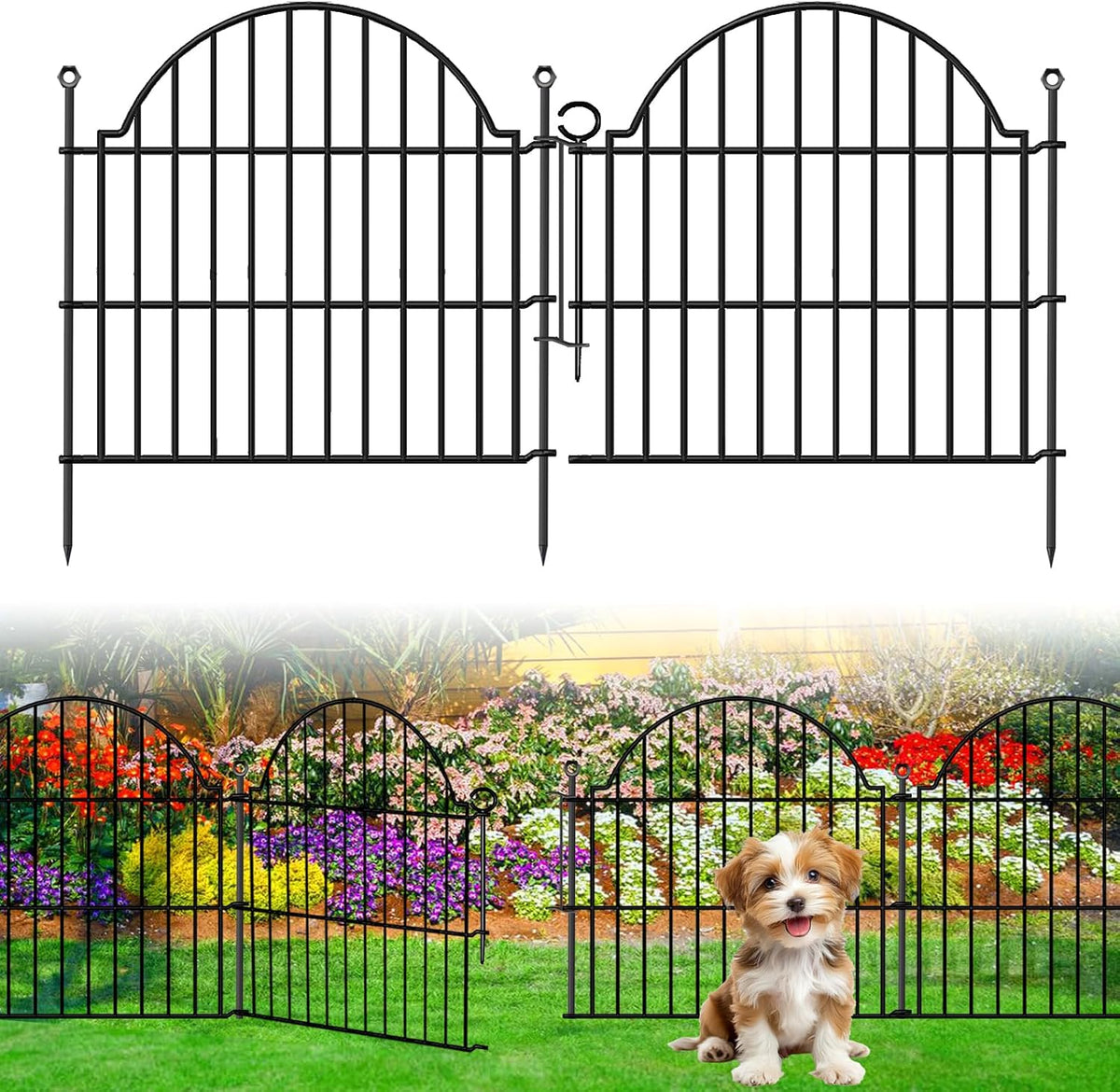 5 Panels No Dig Decorative Outdoor Garden Fence for Yard, 24In(H) X10Ft(L)