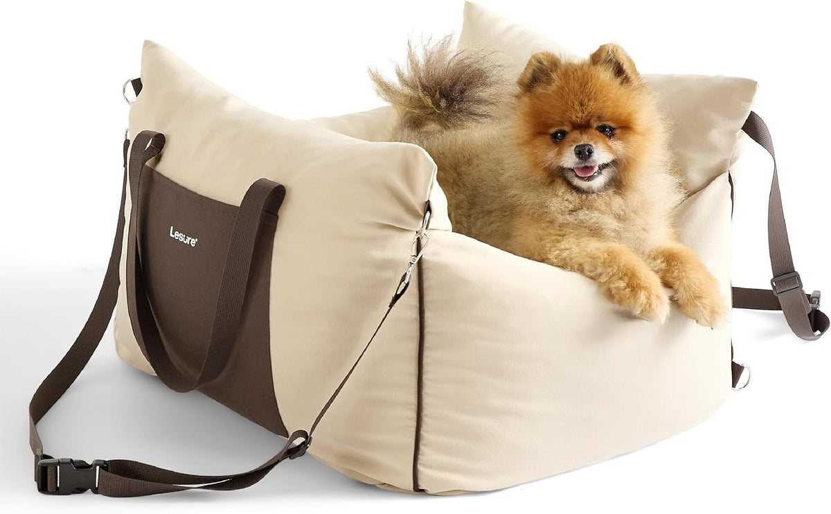 Lesure Dog Car Seat for Small Dogs,Booster Car Bed for Puppy under 25Lbs