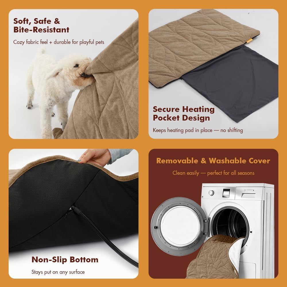 Vagascape Dog Bed, Waterproof Pet Bed with Removable Cover, Comfort Cat Dog Pad for All Seasons, Heating Khaki Rectangle Cat Mat with Nonskid Bottom(48"X28")