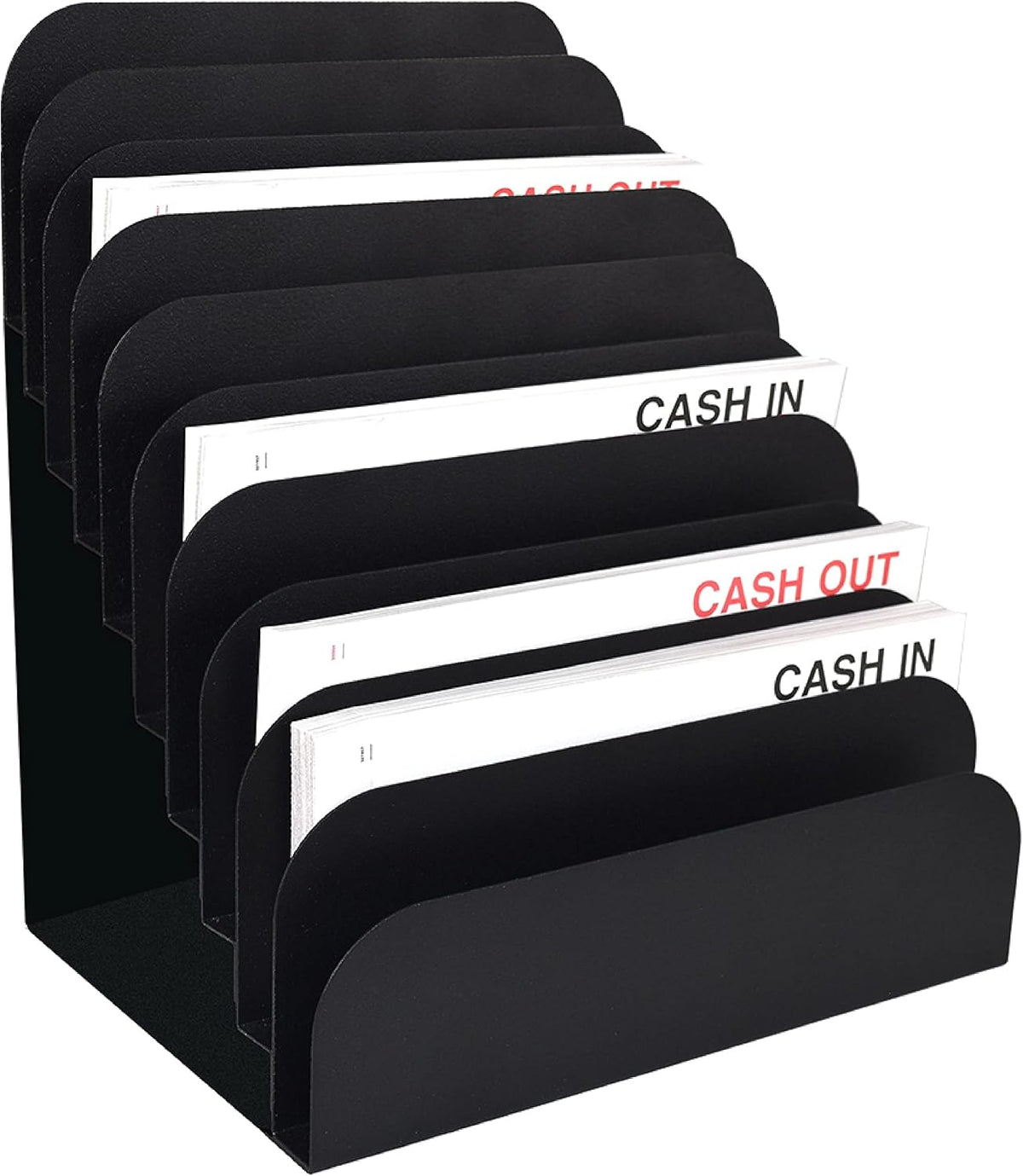 Banksupplies STEELMASTER Steel Cashier Pad Rack 10 Slot Desktop File and Paper Organizer Black Powder-Coated Finish