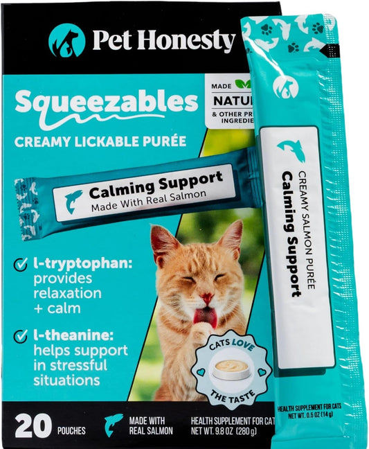 Pet Honesty Vet Backed Cat Calming Supplement Puree, Salmon, 20 Ct