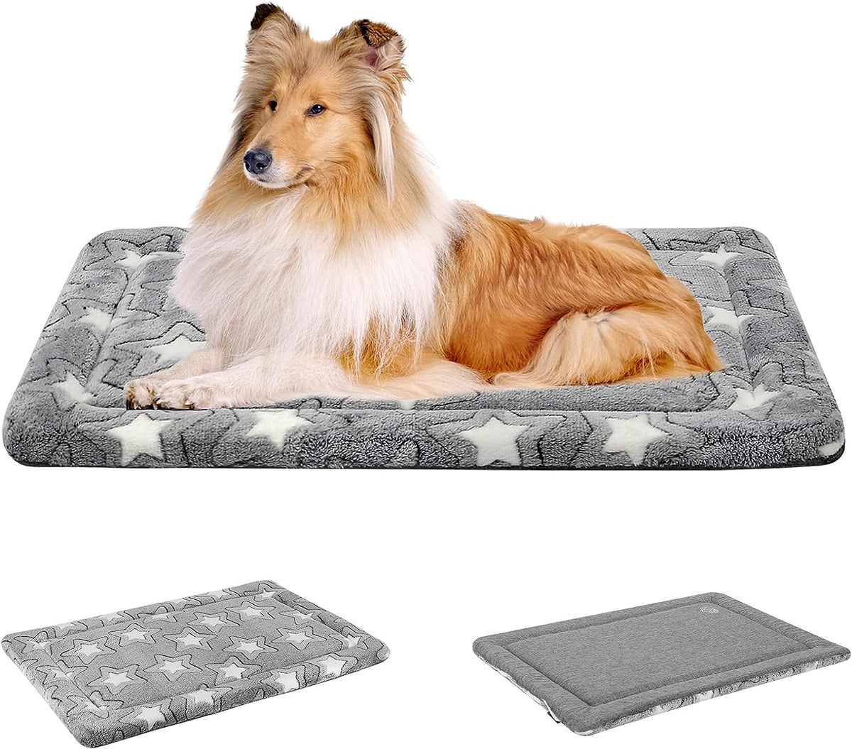 EMPSIGN Fancy Dog Bed Mat, Pet Bed Pad Reversible (Cool & Warm), Machine Washable Crate Pad, Pet Sleeping Mat for Small to Xxx-Large Dogs, Grey, Star Pattern,Xxl (48Inch X30Inch X1.1'')