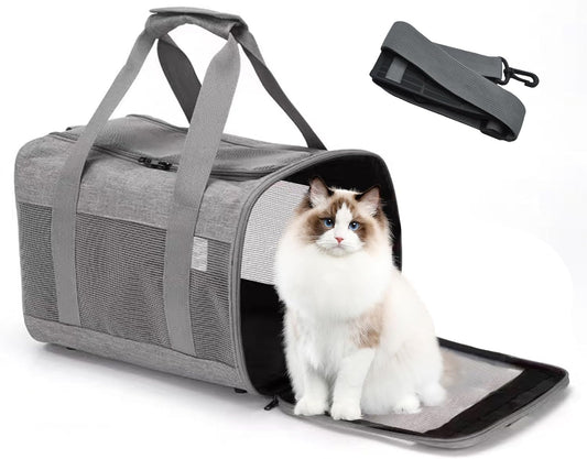 Pet Carrier Bag for Cats,Cat Soft-Sided Carriers Collapsible Ventilated Breathable Puppy Carrier for Small Dogs Airline Approved Kitty Carrier for Small Medium Cat Puppy under to 12 Lb(Grey)