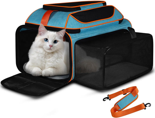 Top and Side Expandable Pet Carrier Airline Approved, Blue