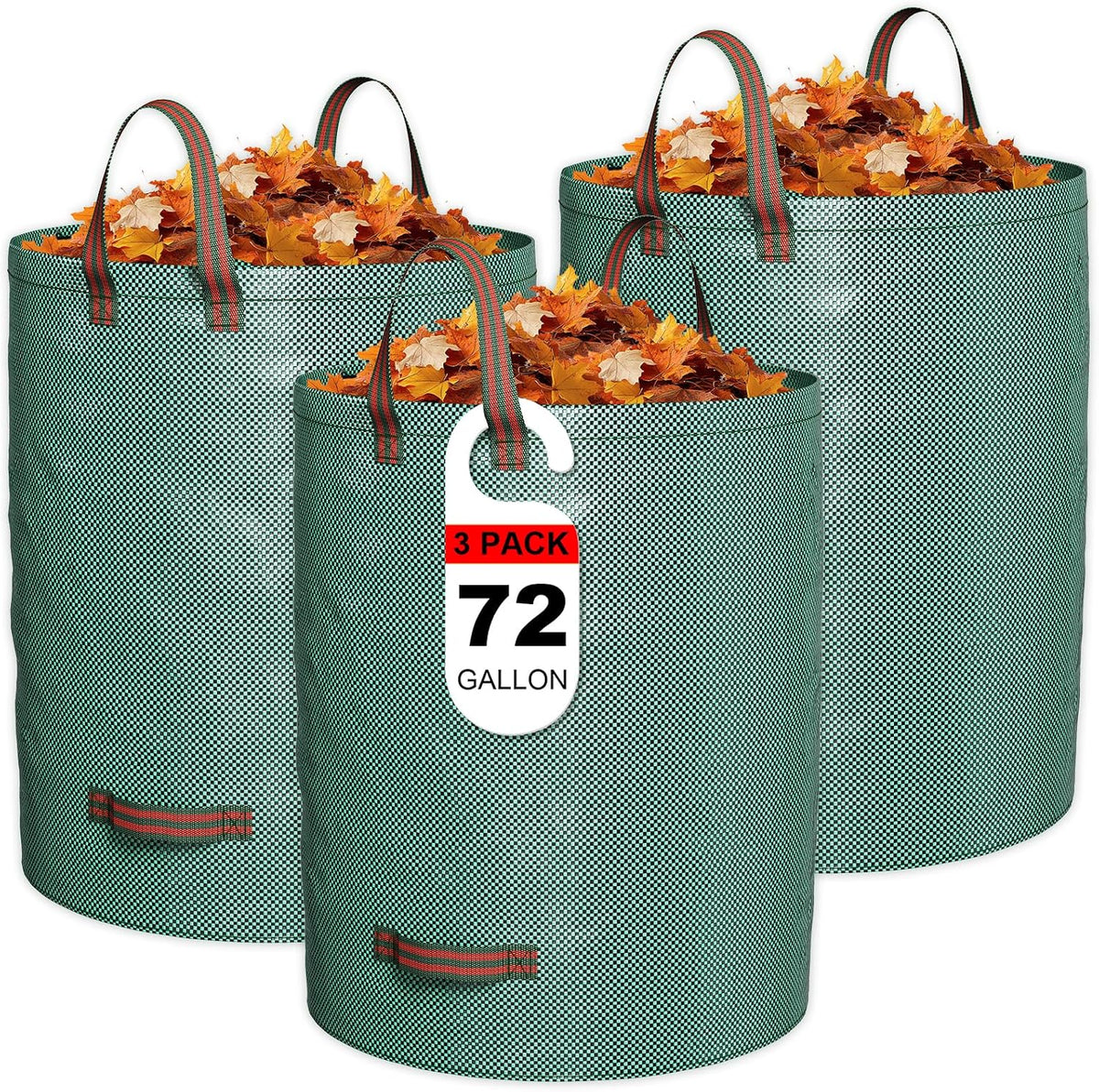Greatbuddy 72 Gallon Leaf Bags Reusable 3 Pack, Heavy Duty Collapsible Lawn and Leaf Bag, Self-Standing with Top & Bottom Handles, PP Waterproof Yard Waste Bags for Leaves Grass Clippings Debris
