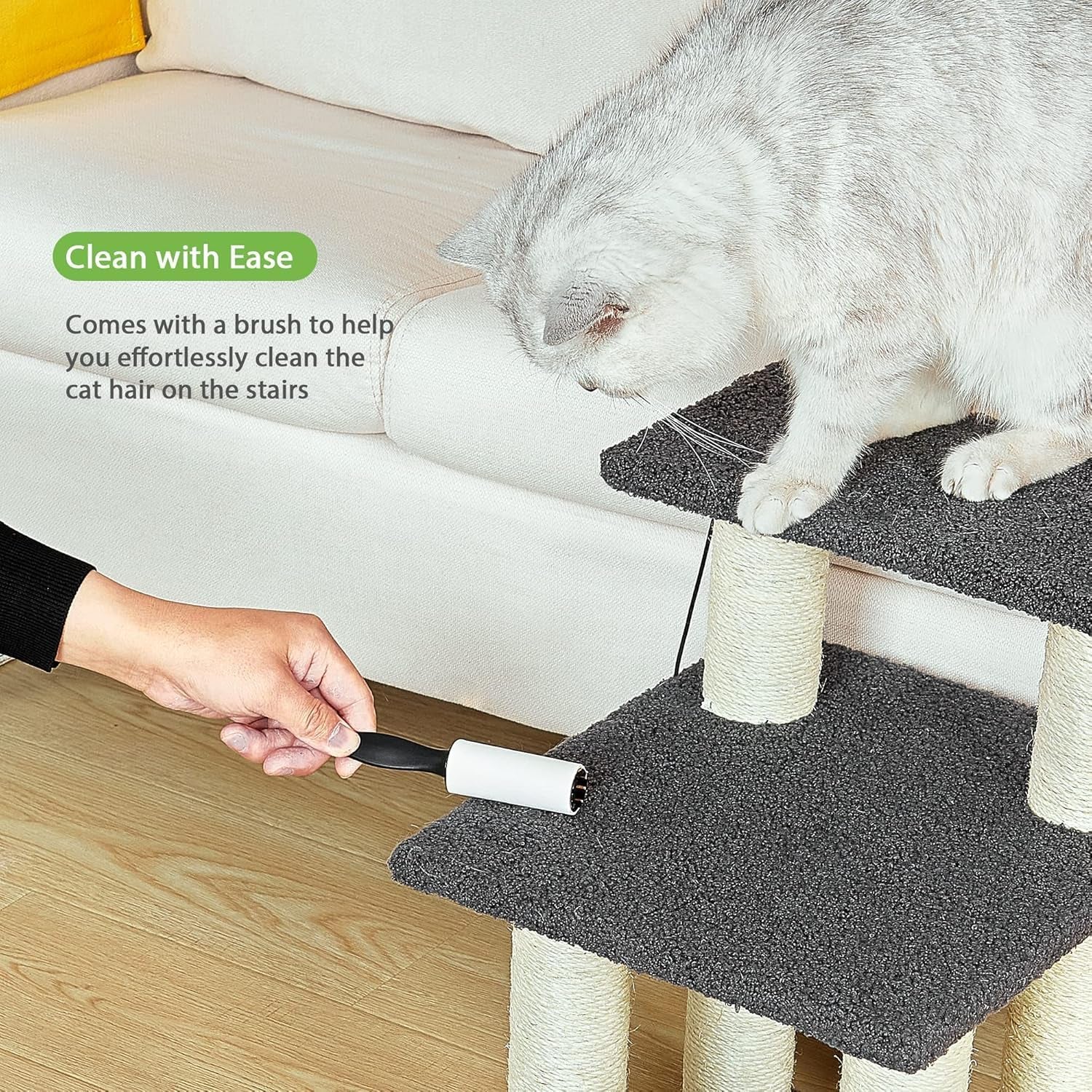 Pawque Dog Stairs & Cat Scratching Post Pet Steps for High Beds Couch, High-Strength Boards Holds up to 150 Lbs for Indoor Small Cats Kittens Dogs Climbing Playing, 3 Combination Options, 3 Steps-Grey