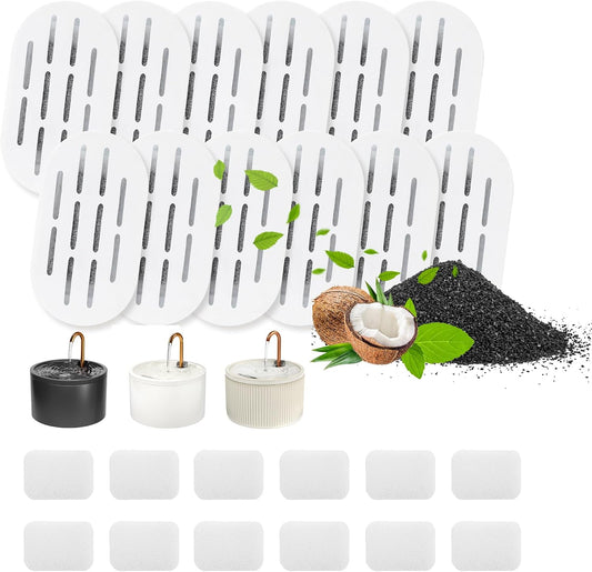 MISFANS Ceramic Cat Water Fountain Filters, 12 Filters and 12 Sponges