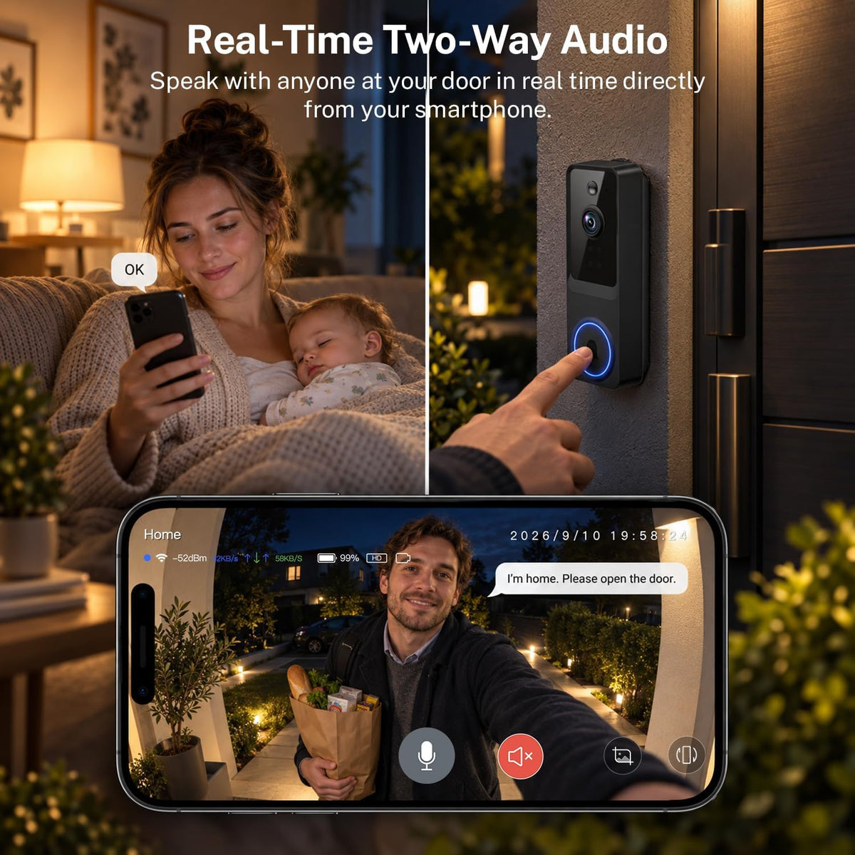 Soranari Wireless Video Doorbell Camera,1080P FHD with Motion Detection