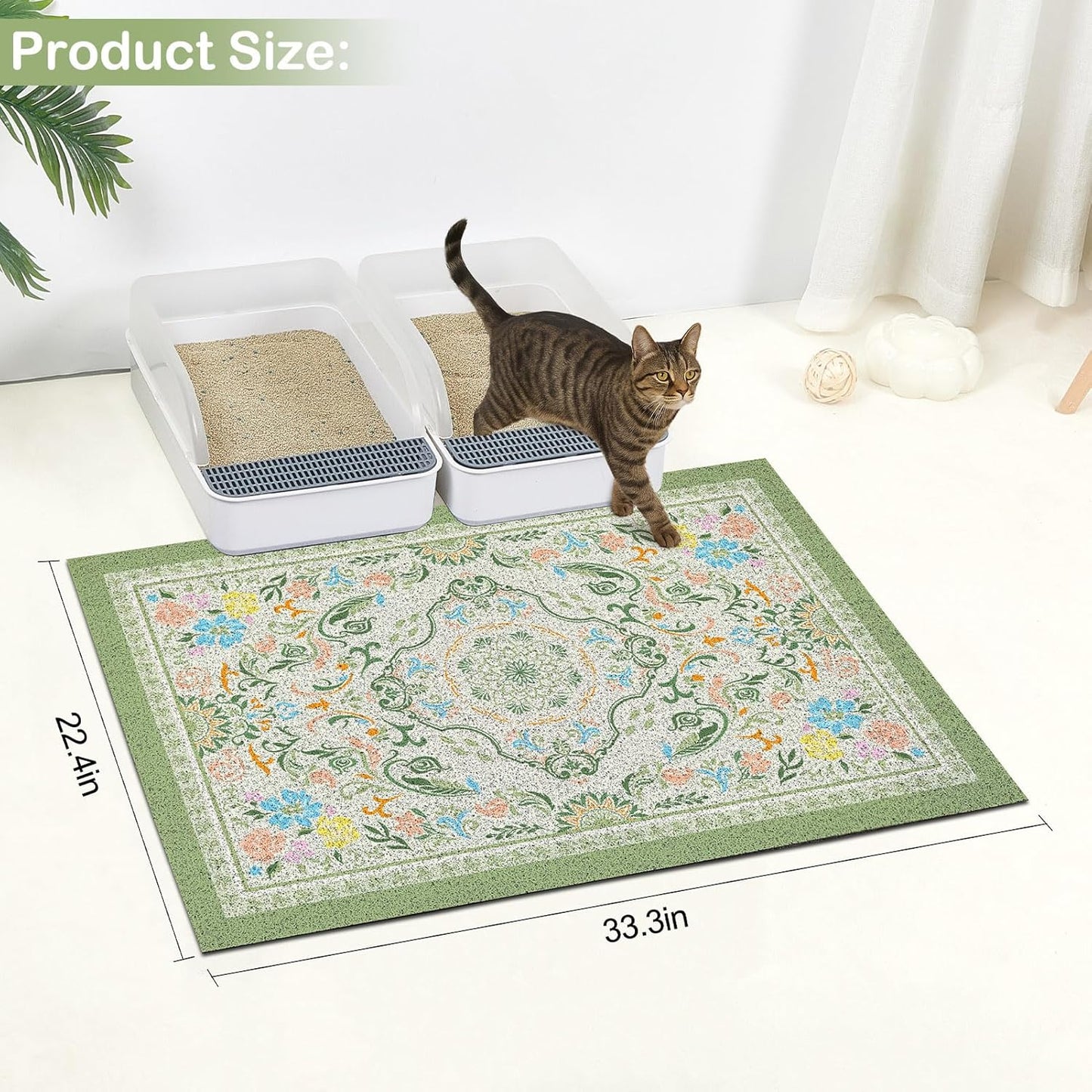 Glittme Cat Litter Mat, 33"X22" Non-Slip Washable Trapping Mat for Cats | Litter Trapping Mat with Thick PVC Coil to Catch Scatter, Soft on Paws and Waterproof Bottom to Protect Floors