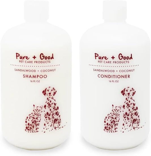 Pure + Good - Shampoo and Conditioner Set, Formulated for All Pets, Gentle and Cleansing, Made in the USA, Cruelty Free, 16 Fl Oz (Sandalwood + Coconut)