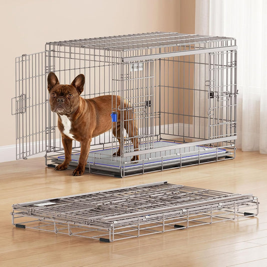 36 Inch Collapsible Dog Crate for Medium Dogs, Sliding Double Door