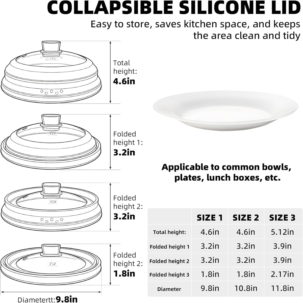 Microwave Splatter Cover Glass Guard Lid with Collapsible Silicone for Food Pot Plate Cover 9.8 Inch Dark Blue