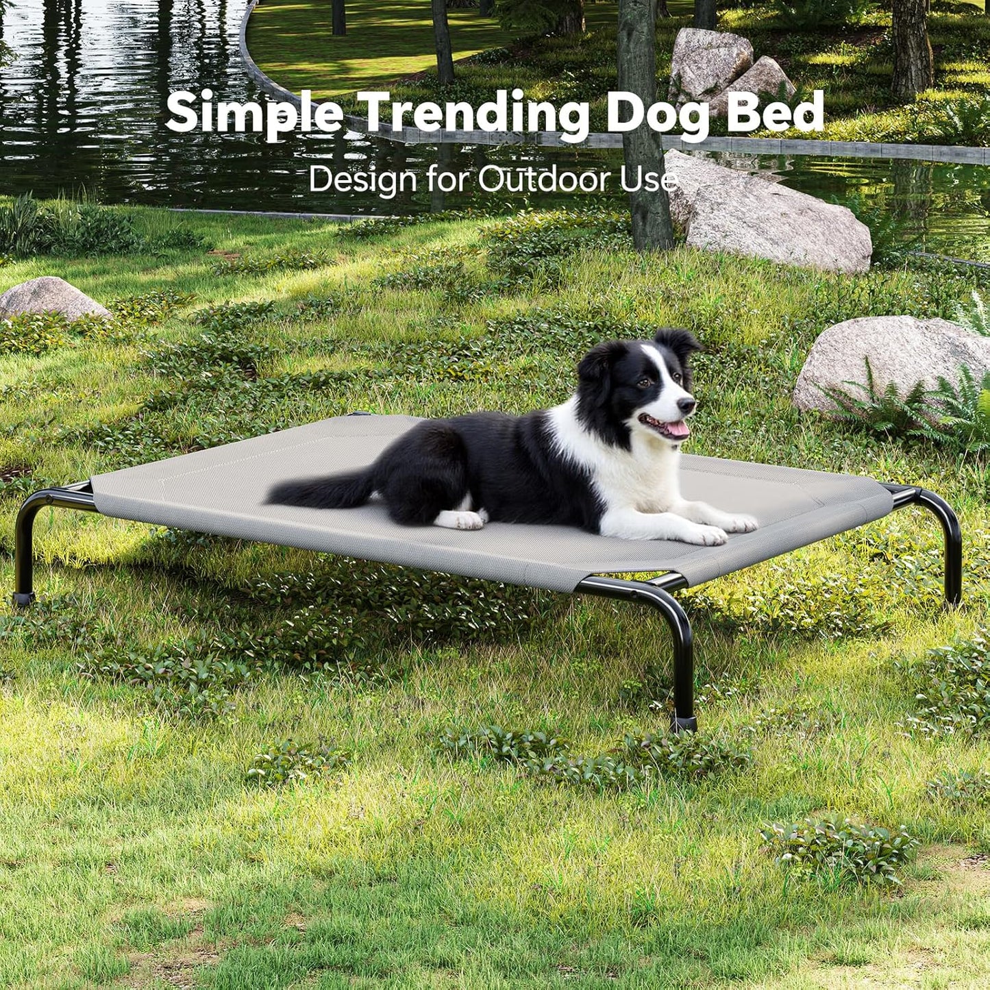 Simple Trending Raised Dog Bed for Large Dogs, Waterproof XL Dog Cot, Outdoor Cooling Elevated Pet Bed Load 200Lb, 47.75" X 30.5", Grey