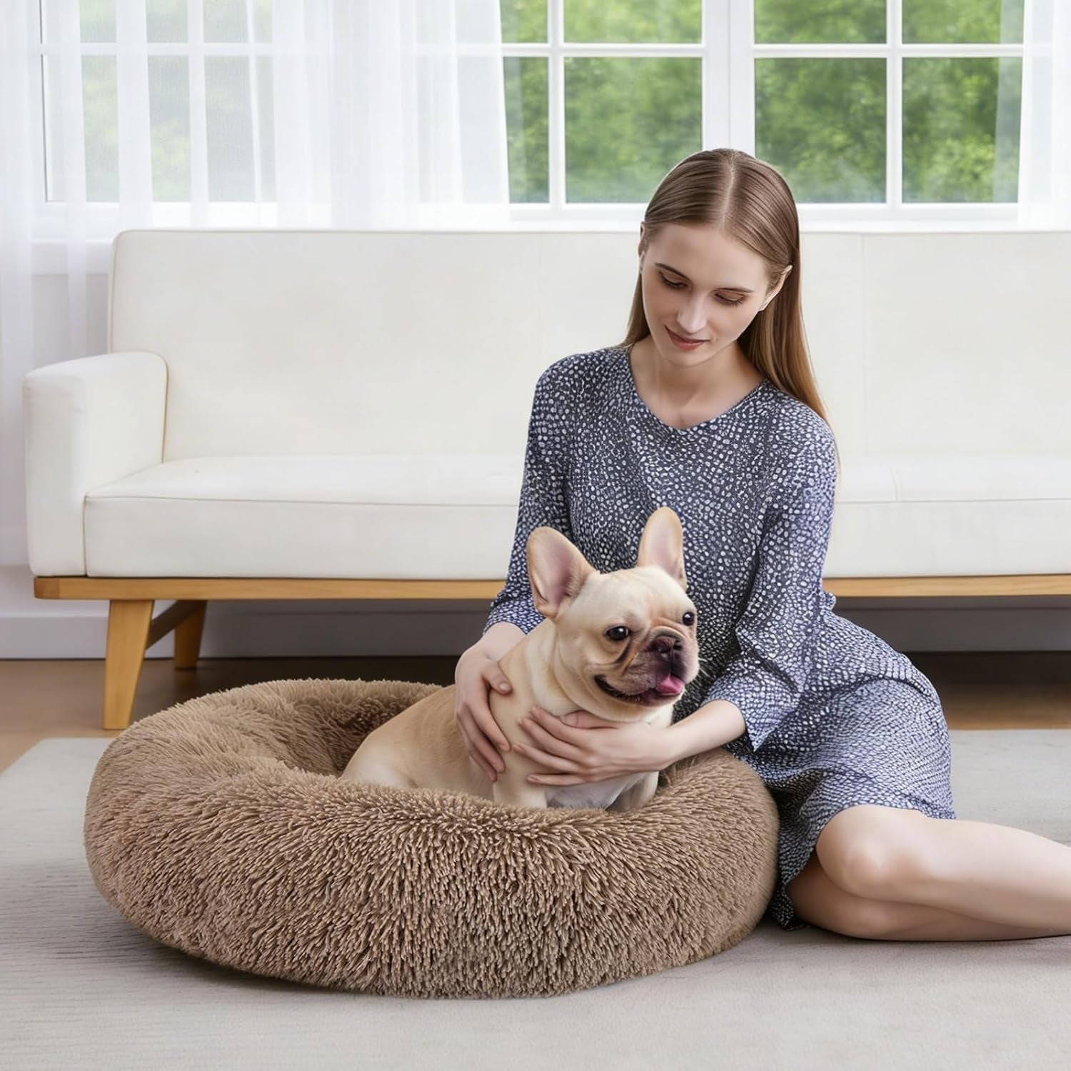 MIXJOY Orthopedic Dog Bed Comfortable Donut Cuddler round Pet Beds Ultra Soft Washable Dog and Cat Cushion (20''/23''/30'') (23'', Brown)