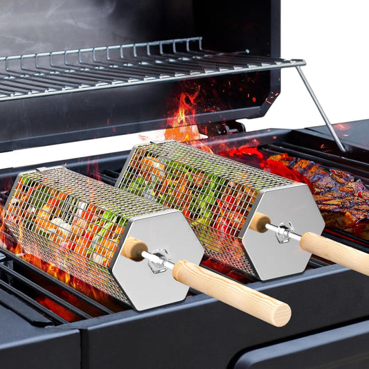 Rolling Grill Basket, Grilling Accessories, Outdoor Camping, Gifts for Men