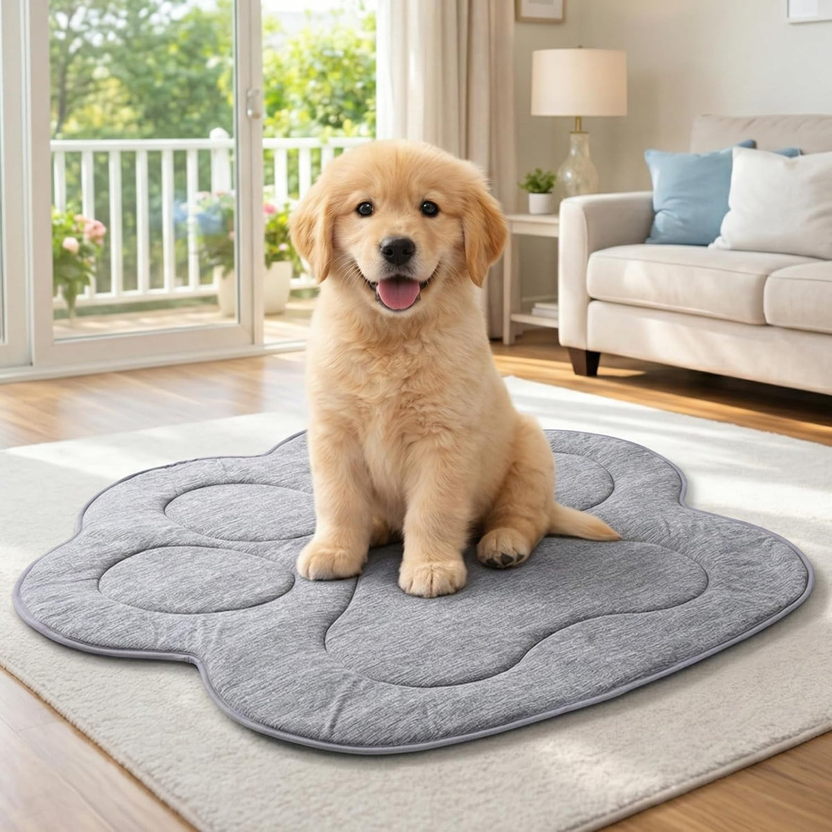 Cozy Bliss Cute Paw Shape Cooling Mat for Medium Dogs and Cats, Non-Slip, Leakproof Washable Pet Cooling Mat Q-Max 0.5 for Hot Weather, Indoor and Outdoor Summer Pad, Heather Charcoal Grey, 35"X40"