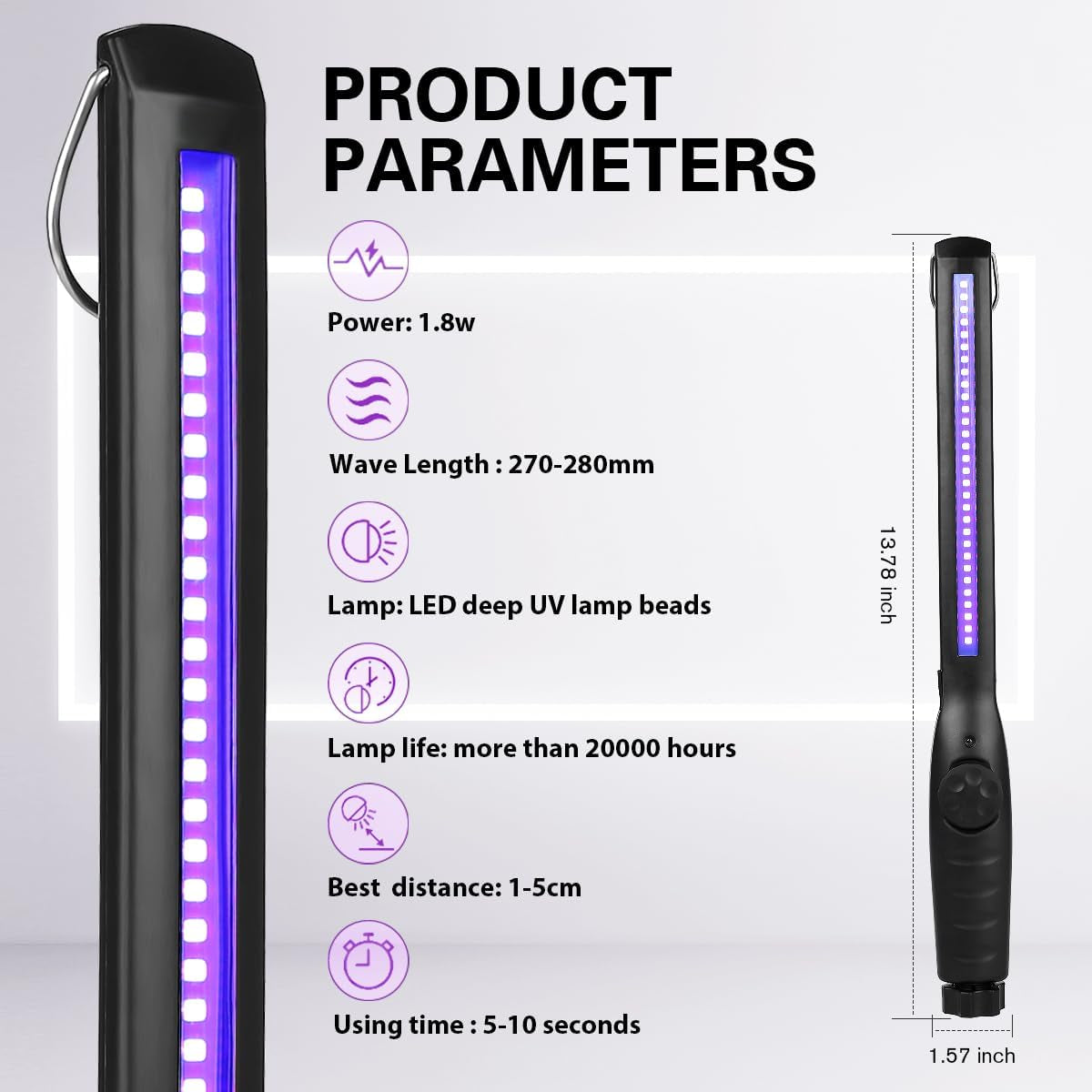 UV Light Sanitizer, Portable UV Light Disinfection Lamp USB Rechargeable Ultraviolet Light Sanitizer for Home Hotel Travel Car UV Light Sanitizer Wand