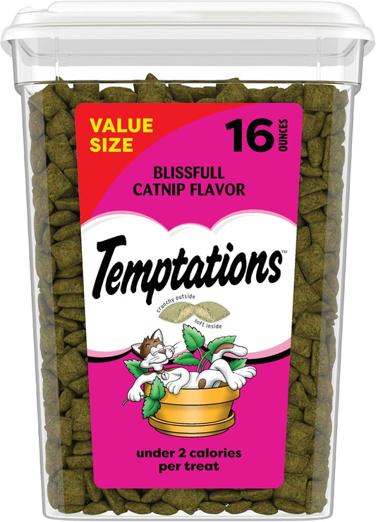 Temptations Cat Treats, Classic Crunchy and Soft Cat Treats, Blissful Catnip Flavor, Catnip Treats, 16 Oz. Tub