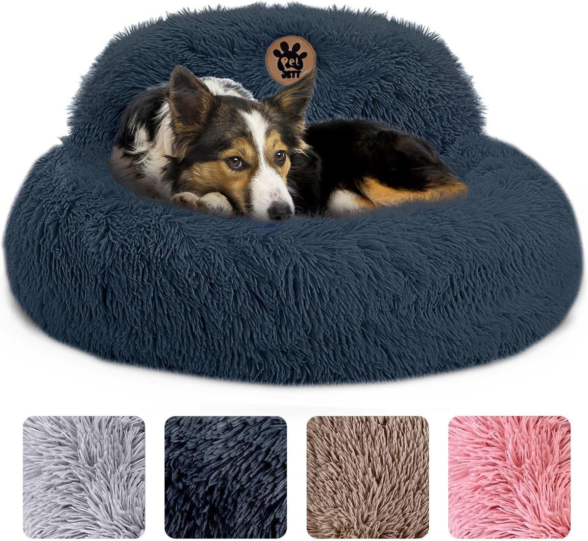 Petjett Calming Dog Bed Medium Size Dog - 30'' Donut Bed, Washable Dog Bed - Anti-Slip & Super Soft Fluffy Plush round Dog Bed, Anti-Anxiety Premium Comfort Pet Bed, Fits Dogs Upto 45 Lbs - Dark Grey