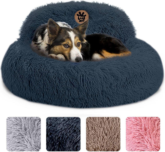 Petjett Calming Dog Bed Medium Size Dog - 30'' Donut Bed, Washable Dog Bed, Anti-Slip & Super Soft Fluffy Plush round Dog Bed, Anti-Anxiety Premium Comfort Pet Bed, Fits Dogs Upto 45 Lbs - Dark Grey
