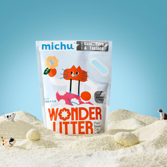 Michu Wonder Cat Litter, Cassava Plant-Based Cat Litter, Automatic Litter Box Friendly, Flushable & Fast Clumping, Low Dust Odor Control, 5.5Lb/88Oz - Lemon Tea 2 Pack