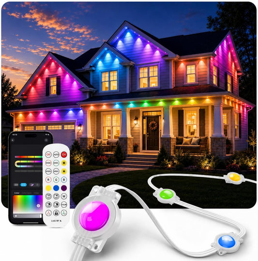200FT Permanent Outdoor Lights for House RGB+IC Christmas Light App&Remote