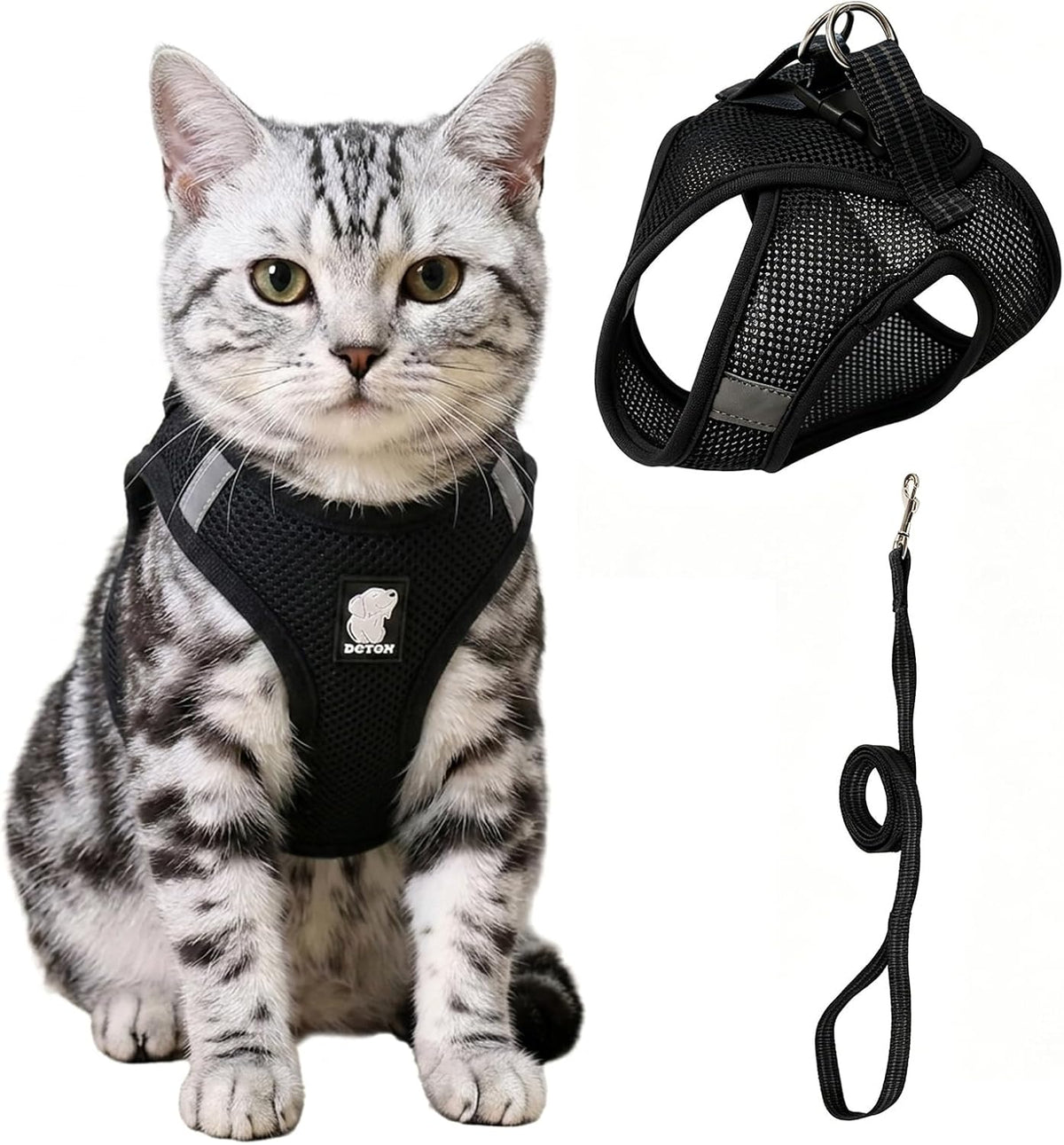 Cat Harness and Leash Escape Proof, Soft Breathable Mesh Kitty Walking Vest, Adjustable Step-In Kitten Harness Set with Reflective Strip for Small Cats
