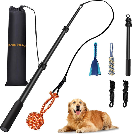 Flirt Pole for Dogs - Durable Dog Rope Toy for Small Medium Large Dogs - Interactive Dog Toys Chase and Tug of War - Lure Chewing Toy for Outdoor Exercise Training