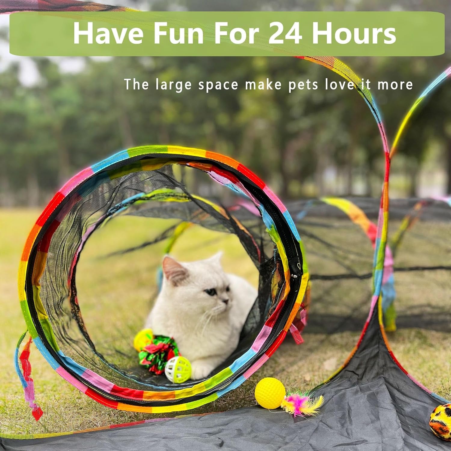 Outdoor Cat Enclosures, Cat Playground Portable Catio Mesh Tent, outside Circle Playpen Tunnel for Kitty, Rabbit, Puppy and Small Animals