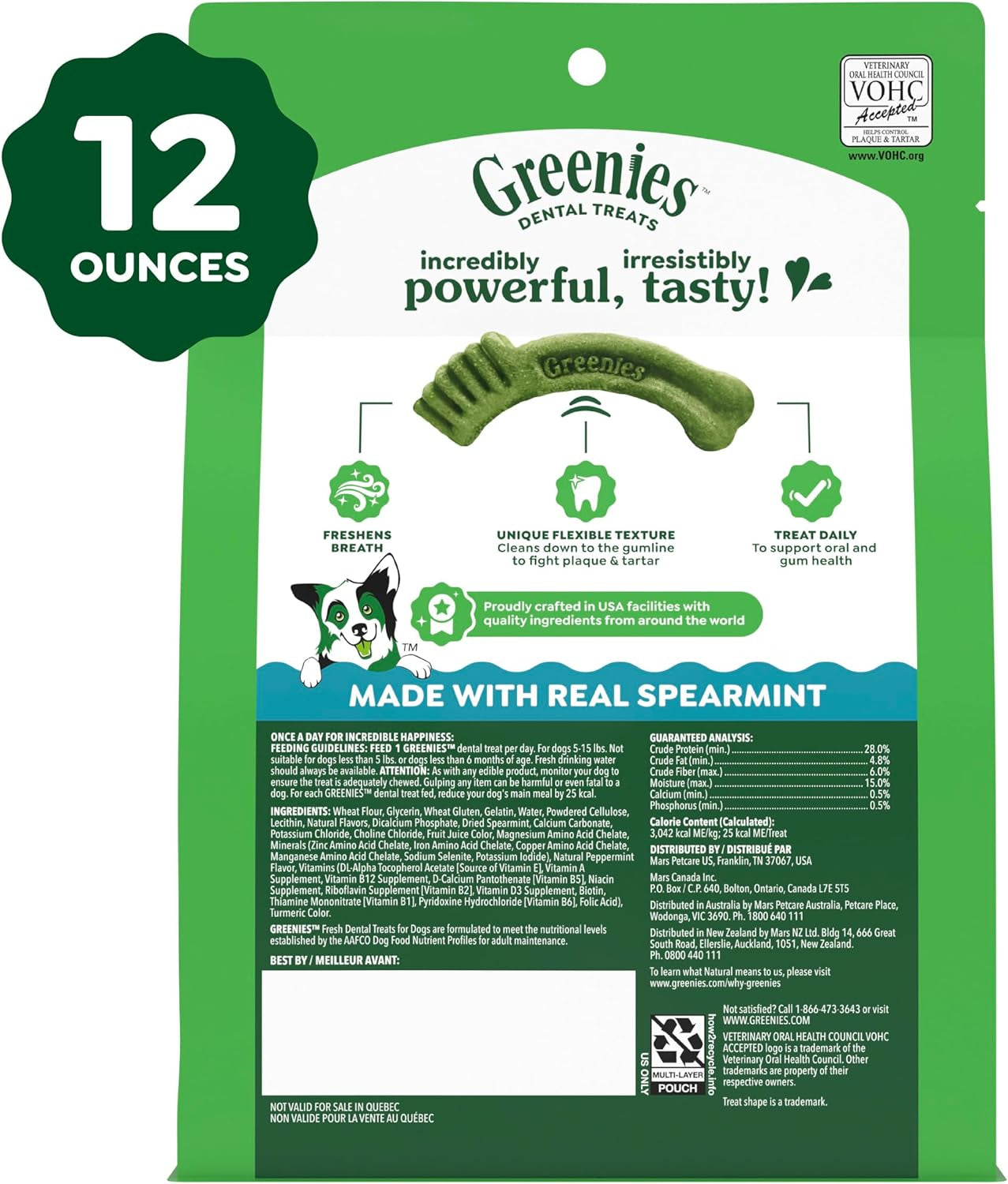 Greenies Dog Treats Veterinarian-Recommended Natural Dental Treats for Dogs, Teenie Size, Fresh Flavor, 12 Oz. Pack, 43 Count