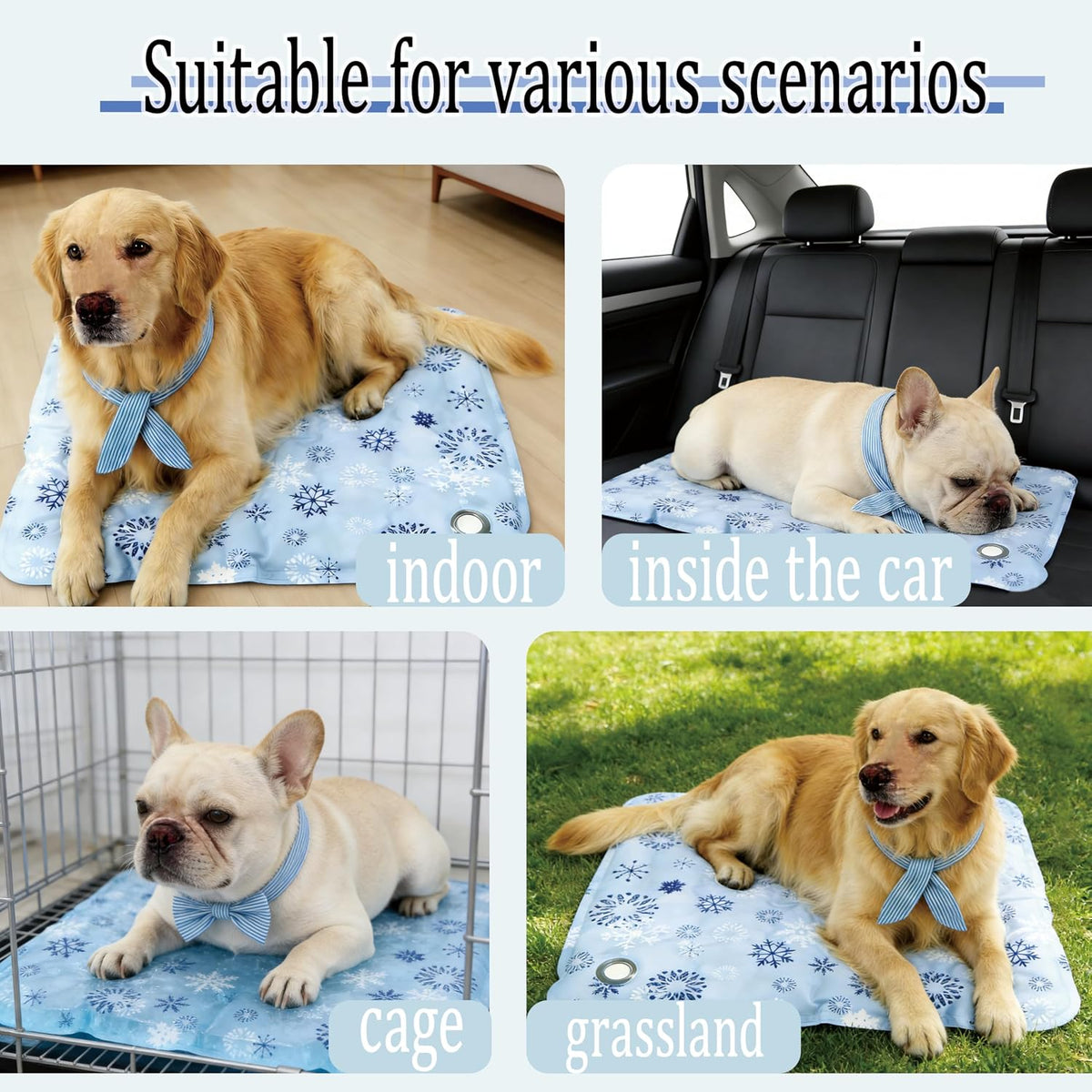 XCL Dog Cooling Mat Thicken Cooling Pad for Dog, Summer Dog Mat Foldable Washable, Endothermic& Waterproof, (QMAX>0.5), Breathable Ice Gel Sleep Mat for Dogs and Cats (28'' X 48''(Large), Ice Blue)