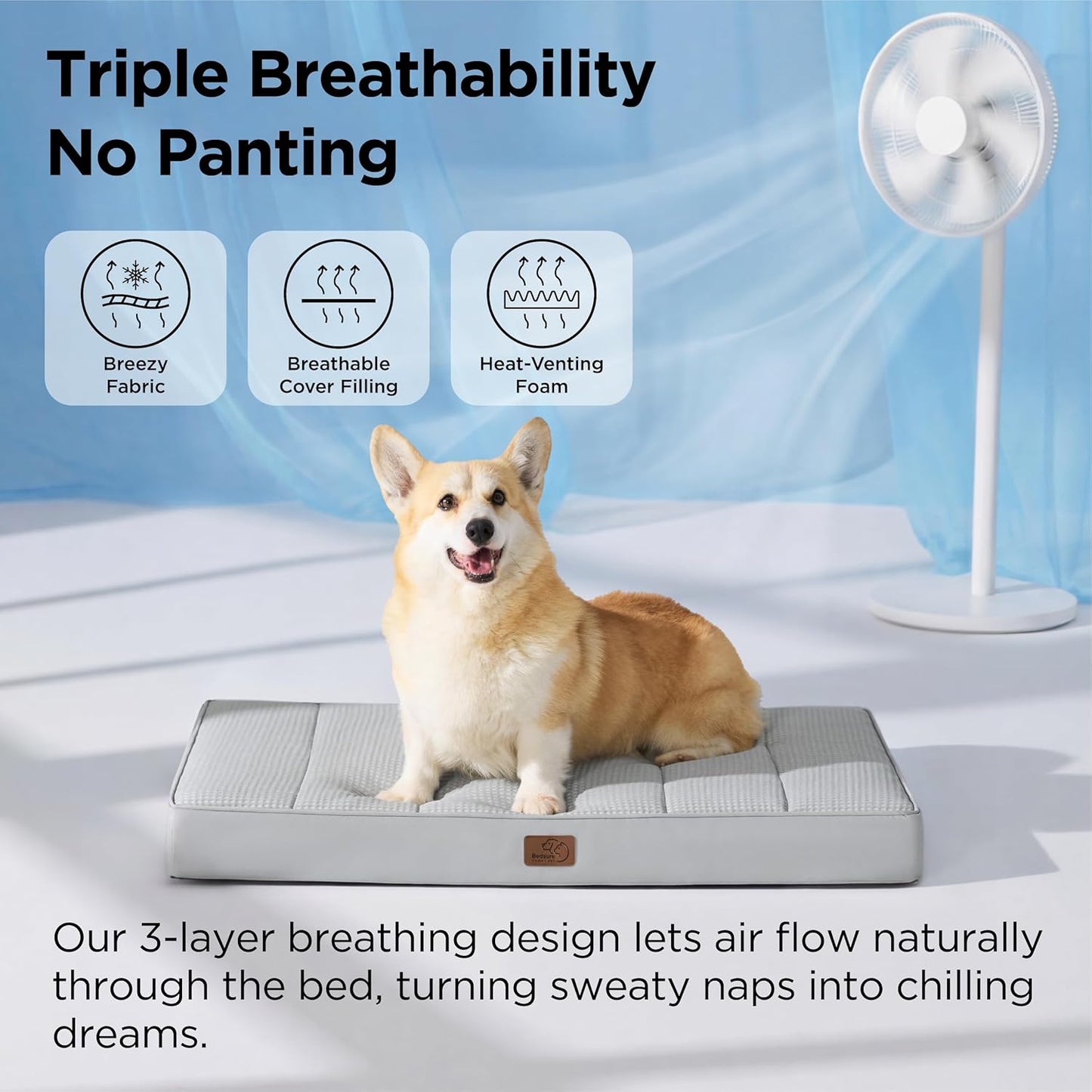 Cooling Dog Bed for Crate - Large Comfy Flat Puppy Beds with Removable Washable Cover, Orthopedic Egg Crate Foam Pet Mat, Suitable for Pet up to 50 Lbs