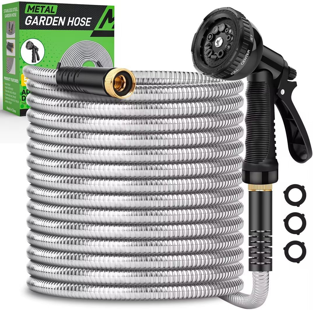 Kebose Garden Hose 50FT, Stainless Steel Hose with 10 Functional Nozzles