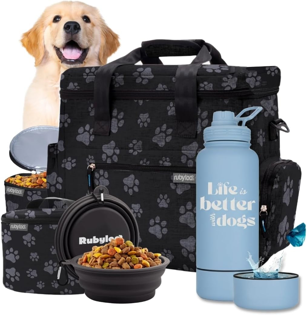 Dog Travel Bag (Paw Print) & Water Bottle (Life Is Better) Bundle