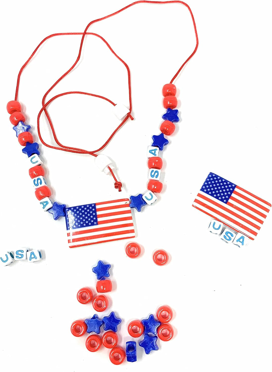Funiverse Bulk 25 Pack of Kids Patriotic Jewelry Necklace Craft Kits - Perfect for Fourth of July, Memorial and Veteran'S Day