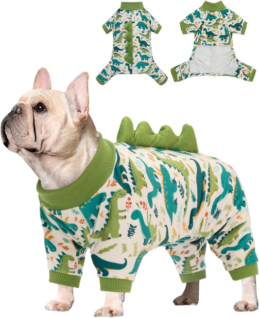 Cutebone Dinosaur Costume Dog Pajamas, Stretchy Spandex Crystal Velvet Sleepwear Coat for Small Dogs, Soft & Warm Pet Outfit Clothes for Cold Weather, Cozy Pullover Design COSP05M