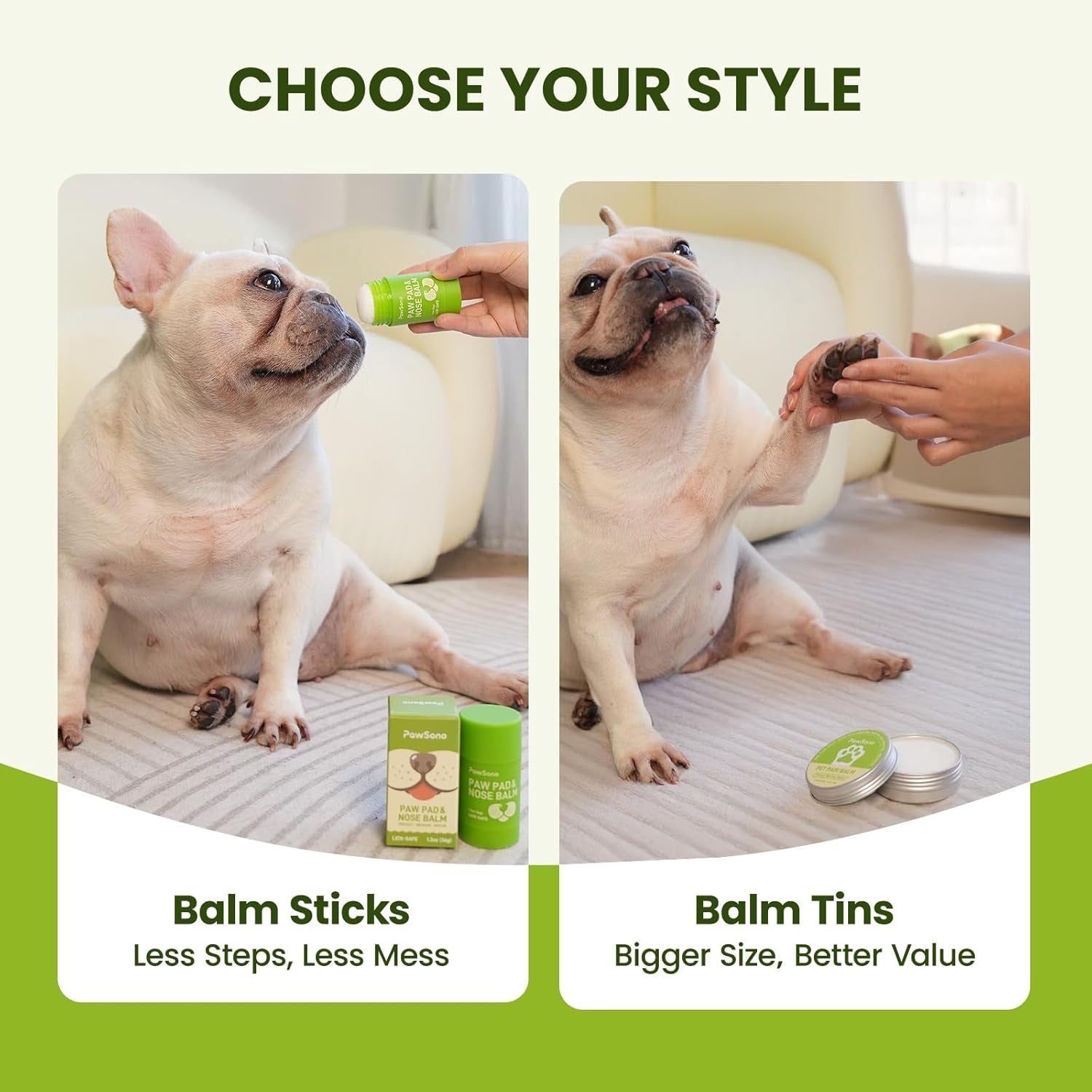 Pawsono Lick-Safe Dog Paw & Nose Balm with Coconut Oil | All-Natural Moisturizer & Soother for Dry, Cracked Pads & Snout, Heat & Cold Pavement Protection, Horse Hoof Care