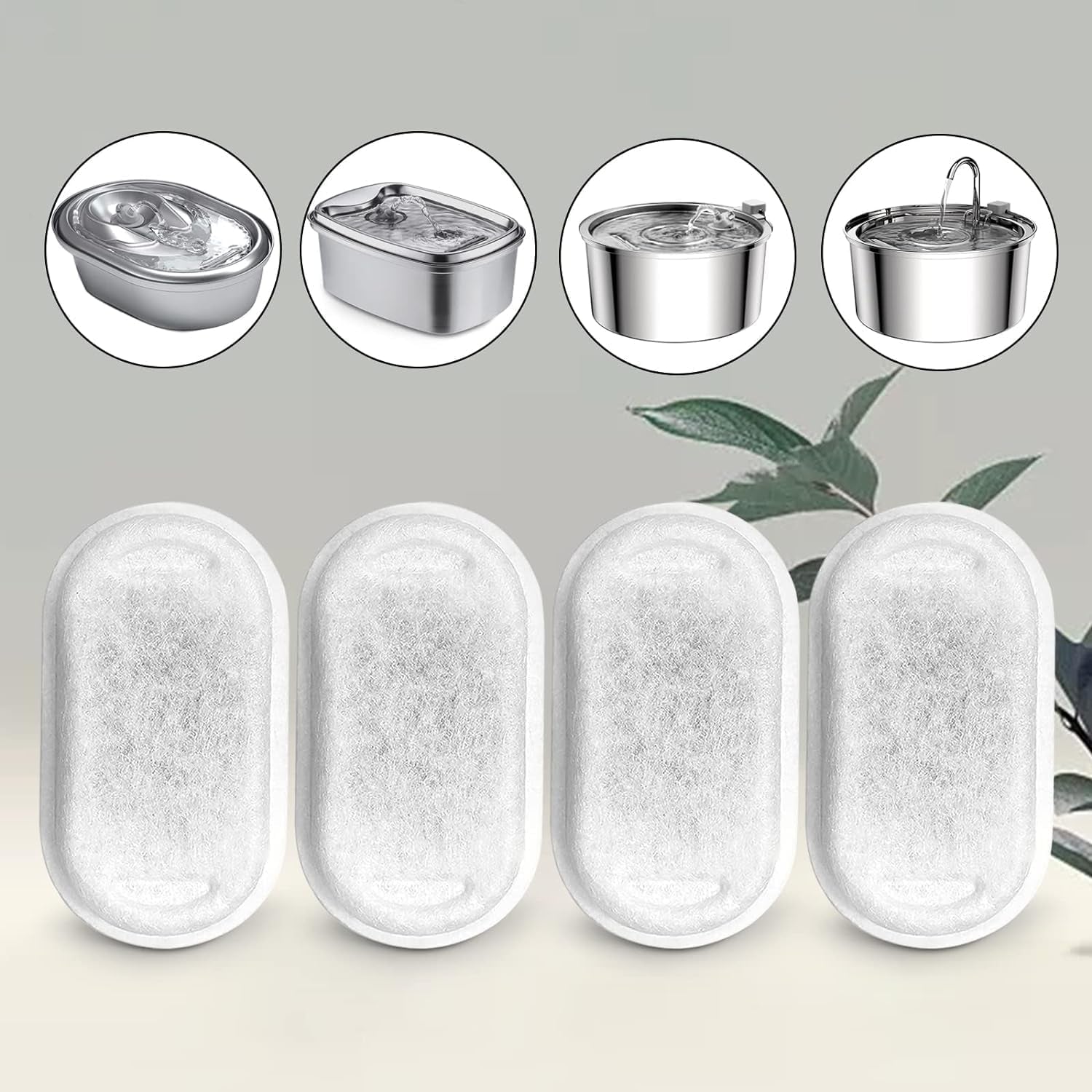 Cat Water Fountain Filters for 108/3.2L& 67Oz/2L Stainless Steel Pet Water Dispenser Fountain Filter Replacement with 8 Sponges (8 Filters&8 Sponges)