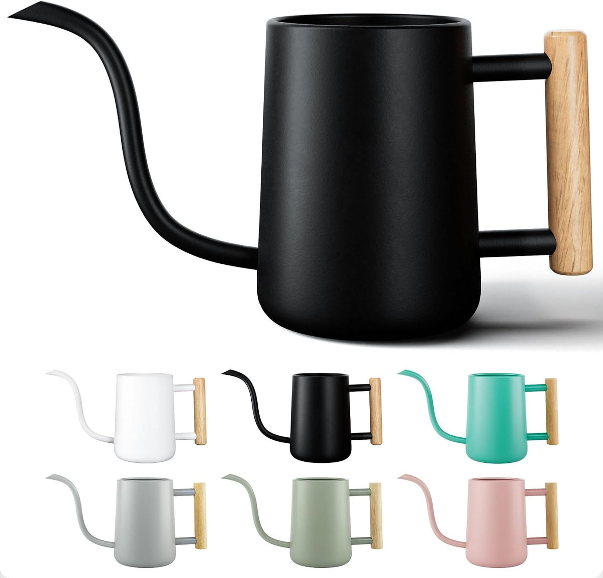 Metal Small Indoor Watering Can with Long Spout & Real Wood Handle, 35Oz