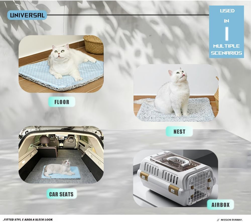 Two Uses'Cat Mat,Cooling&Self Warming Cat Mat.18 * 24In-Cooling Cat Pad.Hot/Cold Mat for Pets.Cats Self Heating Pad.Dogs and Cats with Ice Gel Bag,Temperature Lock Design,Machine Washable