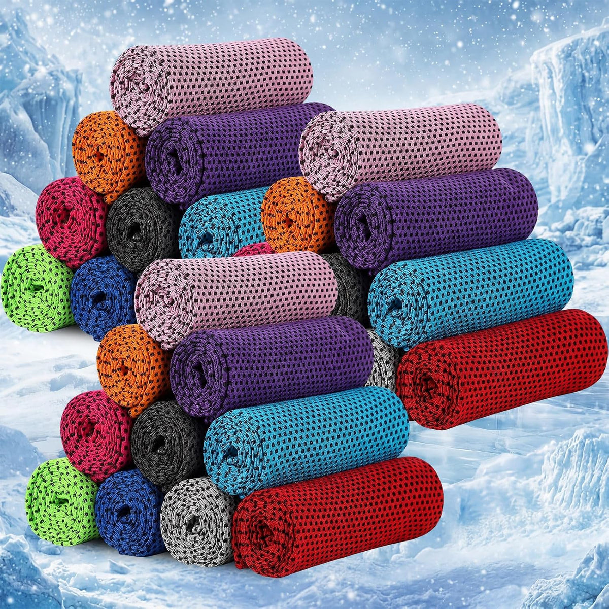 BBTO 30 Pcs Cooling Towels 32'' X 12'' Microfiber Sweat Towel,Mixed Colors