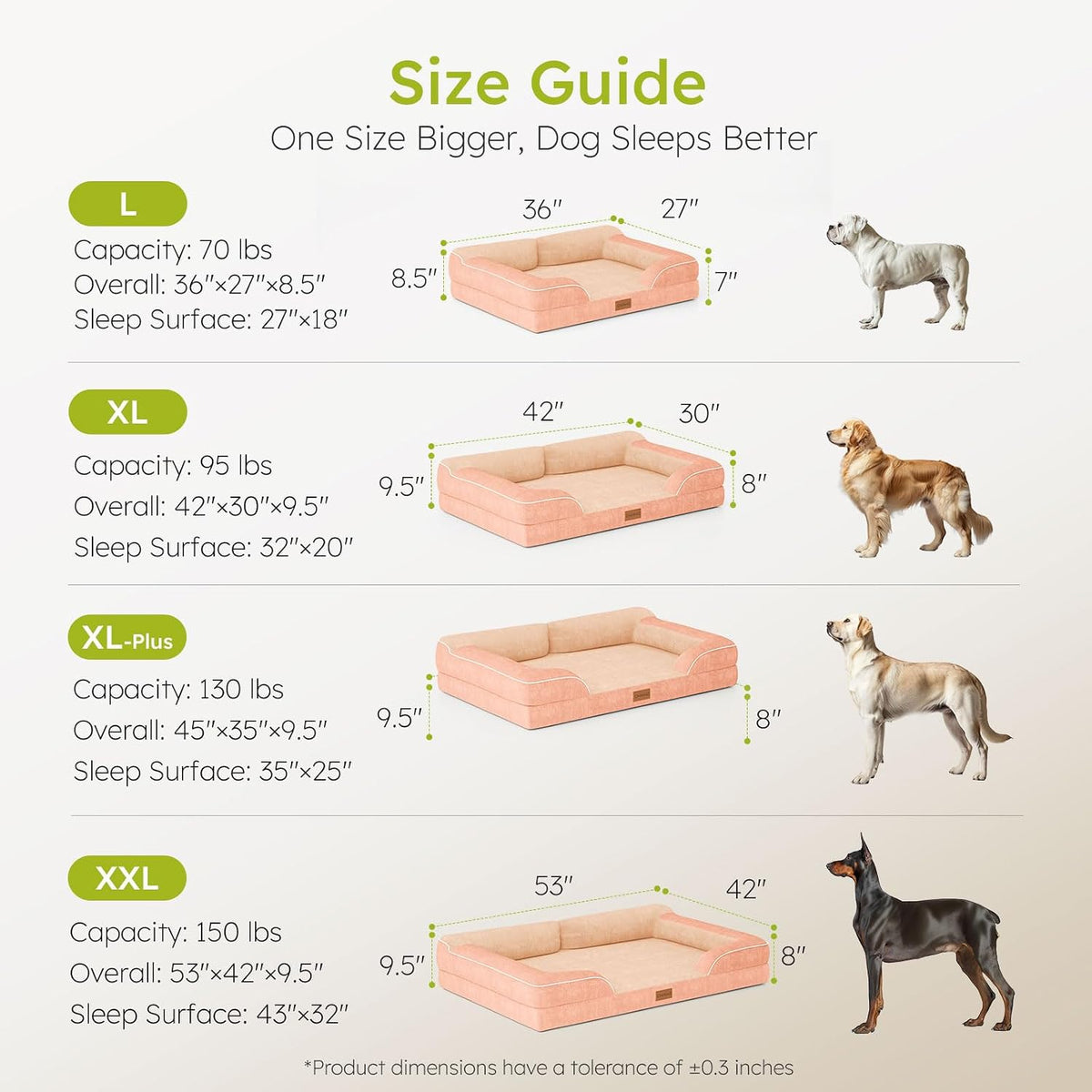 CWAWZ Dog Beds for Large Dogs, Orthopedic Dog Bed with Cooling Gel Memory Foam, Waterproof Large Pet Bed with Removable Washable Cover, 36" Pet Sofa Couch Dutch Velvet with Bone Toy, Peach Pink