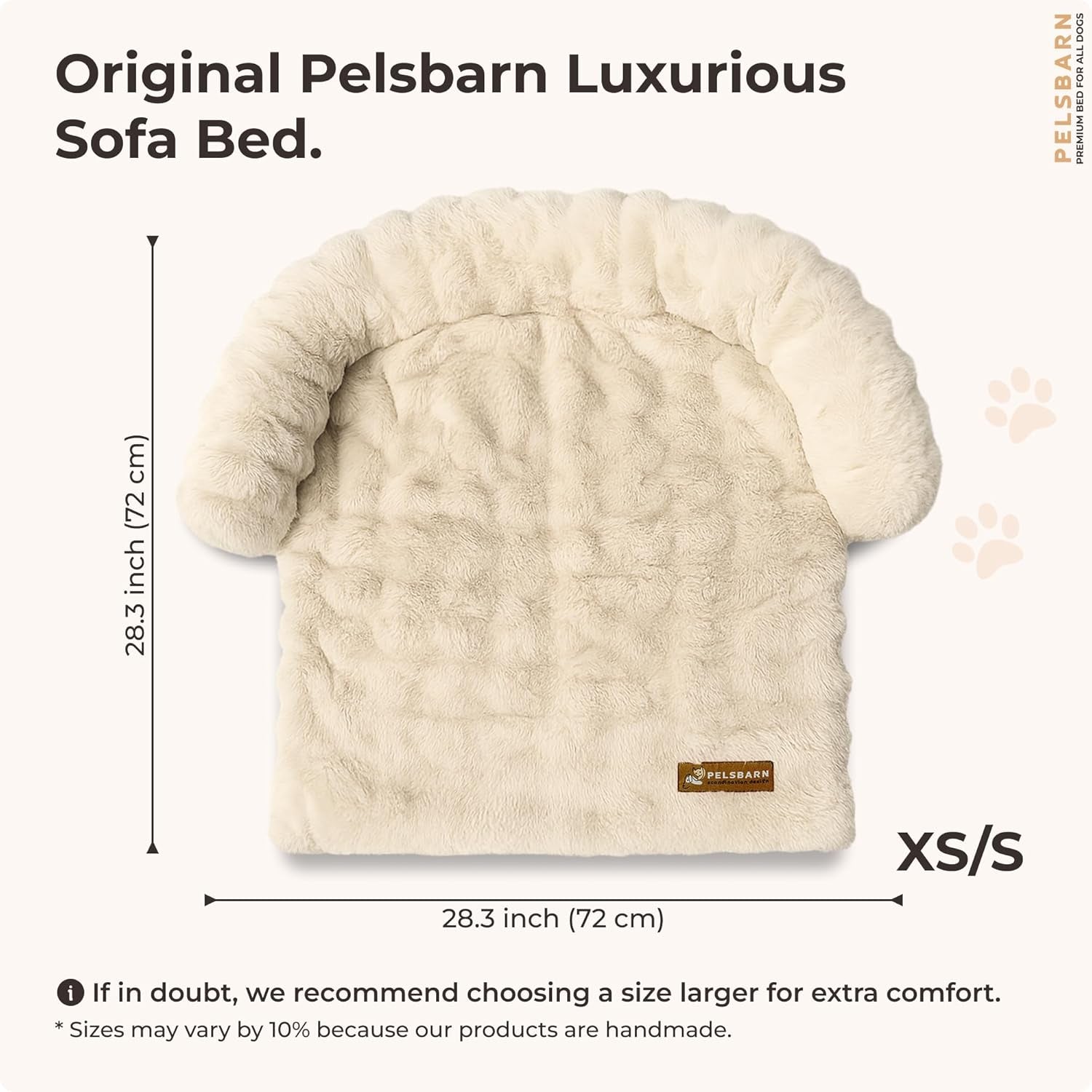 Pelsbarn Dog Bed for Couch, Luxurious Sofa Bed for Dogs with Non-Slip Oxford Bottom - Faux Rabbit Fur with Removable Cover, Small, Beige - 28X28 In