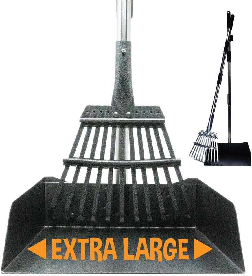 Bodhi Dog Pooper Scooper for Large Dogs - Heavy Duty Metal Poop Scoop W/Long Handle Tray & Rake - Dog Poop Scooper for Yard, Grass, Street, Gravel & Outdoor Areas - Pet Waste Cleanup Tool