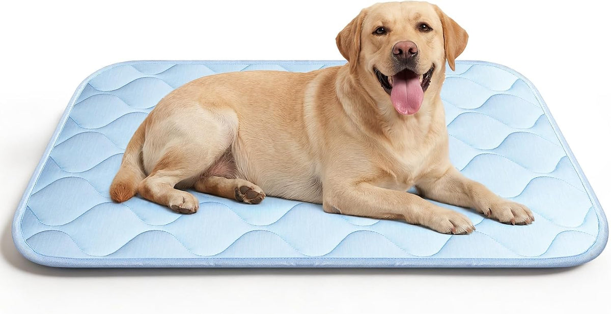 Dog Cooling Mat for Large Dogs, Long-Lasting Cool Pad for Dogs Outdoor & Indoor Use with Ice Silk Fabric & Waterproof Cover, Cooling Pet Bed 36" X 26", Non-Slip Washable Pet Blanket (Cryo Ice Blue)