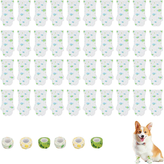 40 Pcs Disposable Dog Boots, Disposable Dog Shoes, Breathable Disposable Pet Booties with Adjustable Self-Adhesive Bandage for Indoor and Outdoor Use Protection (Green Blue, M)