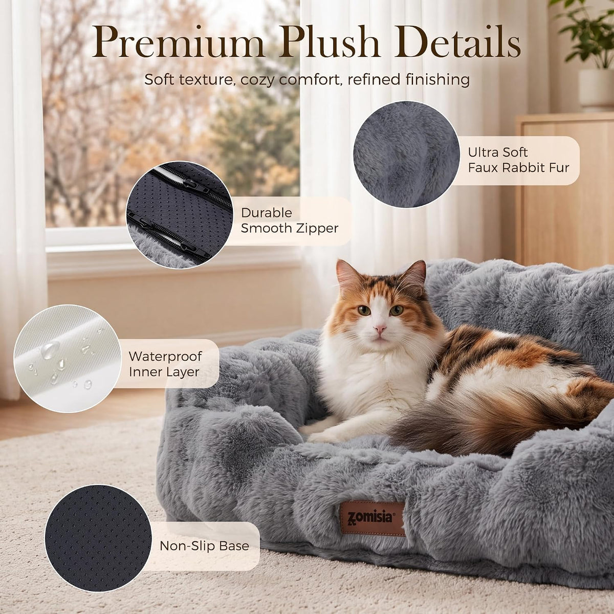 ZOMISIA Orthopedic Cat Couch Bed for Indoor Cats, Removable Washable Cover